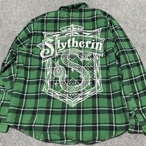 Cakeworthy Flannel Shirt Adult 2XL Green Plaid Harry Potter Slytherin Button Up